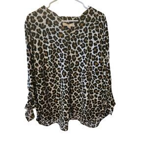 Michael Michael Kors Animal Print Pullover Blouse 2x Womens Plus Size Tie Sleeve